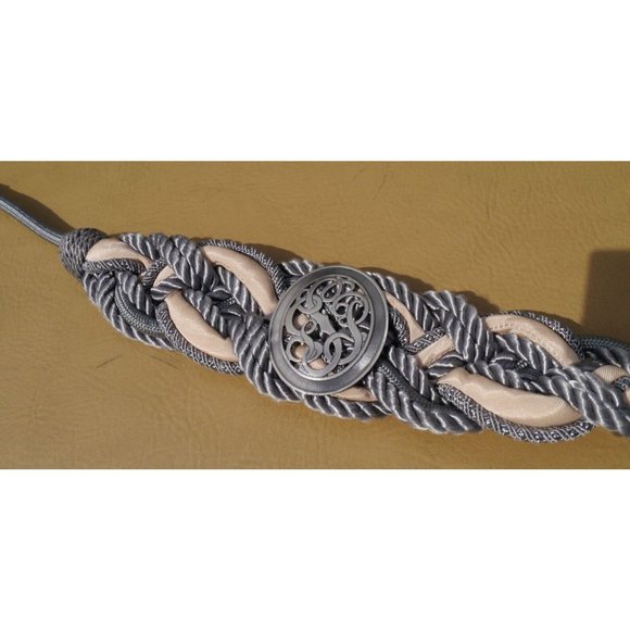 Rhea Belt 80s Women\'s Braided Stretch Knot Waist Grey Silver Center Medallion main image 9